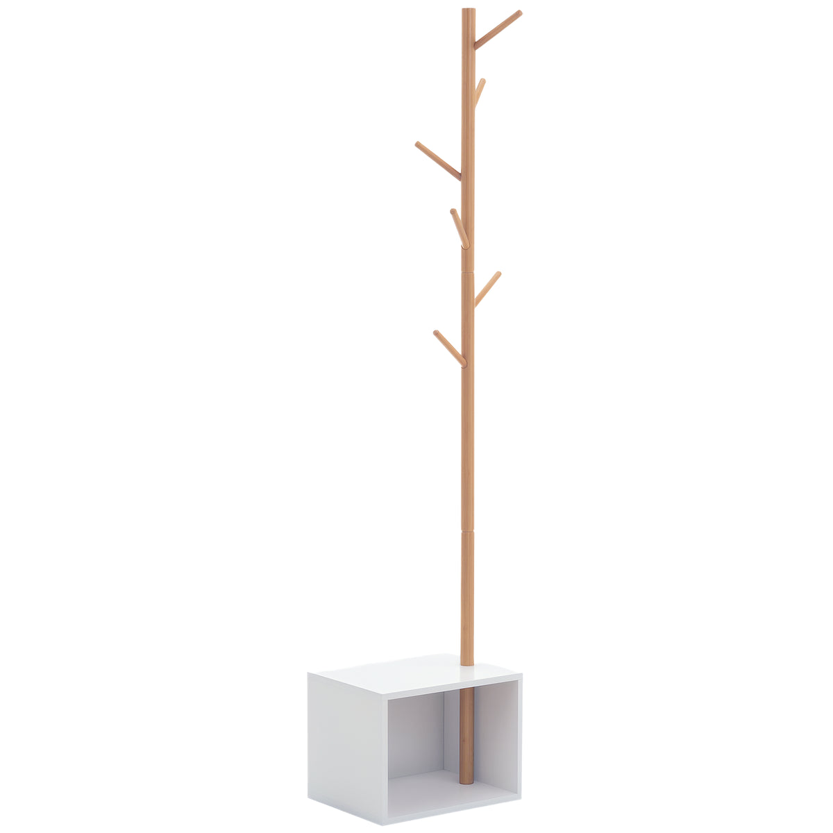 Meuble rangement porte-manteaux 2 en 1 cosy 40L x 30l x 180H cm MDF blanc bois massif bambou-0
