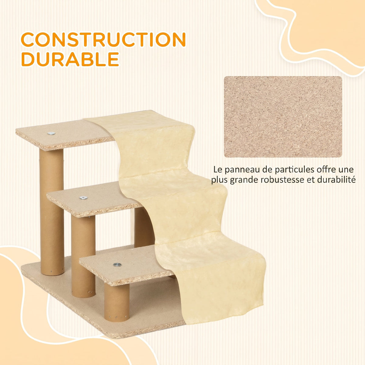 Escalier pour Chien à 3 Marches, Escalier pour Chat, Échelle Antidérapante pour Animaux, 46 x 35 x 35 cm, Beige-5