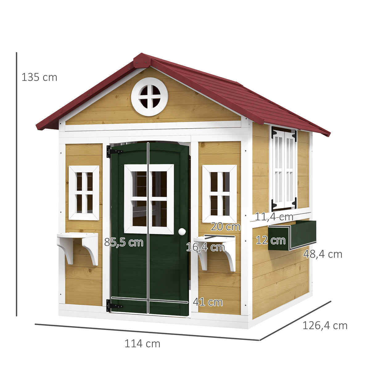 Cabane enfant extérieur maison enfant extérieure avec porte fenêtres et jardinières 114 x 126,4 x 135 cm beige-2