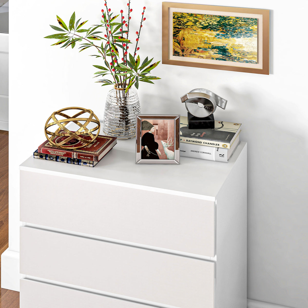 Commode 4 tiroirs meuble de rangement sans poignées design minimaliste 60 x 40 x 80 cm blanc-7