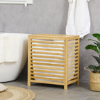 Panier à linge sale en bambou avec sac en polyester et coton amovible et couvercle - dim. 50L x 36l x 60H cm naturel-9