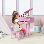 Piano à queue enfant en bois Piano enfant clavier de piano 30 touches - tabouret et pupitre inlus - Instrument de Musique - MDF rose-9