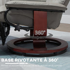 Fauteuil relax inclinable repose-pieds réglable pivotant 360° piètement bois revêtement PU respirant et doux gris-4