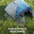 Tente de camping familiale 3 personnes tente dôme étanche légère, ventilée facile à monter double porte et-4