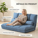 Chauffeuse matelas d'appoint pliant convertible - inclinaison dossier réglable 14 positions - 2 coussins inclus, bleu-5