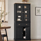 Buffet meuble cuisine rangement armoire de cuisine 4 portes dont 2 portes vitrées et 1 tiroir étagères réglables - noir-8