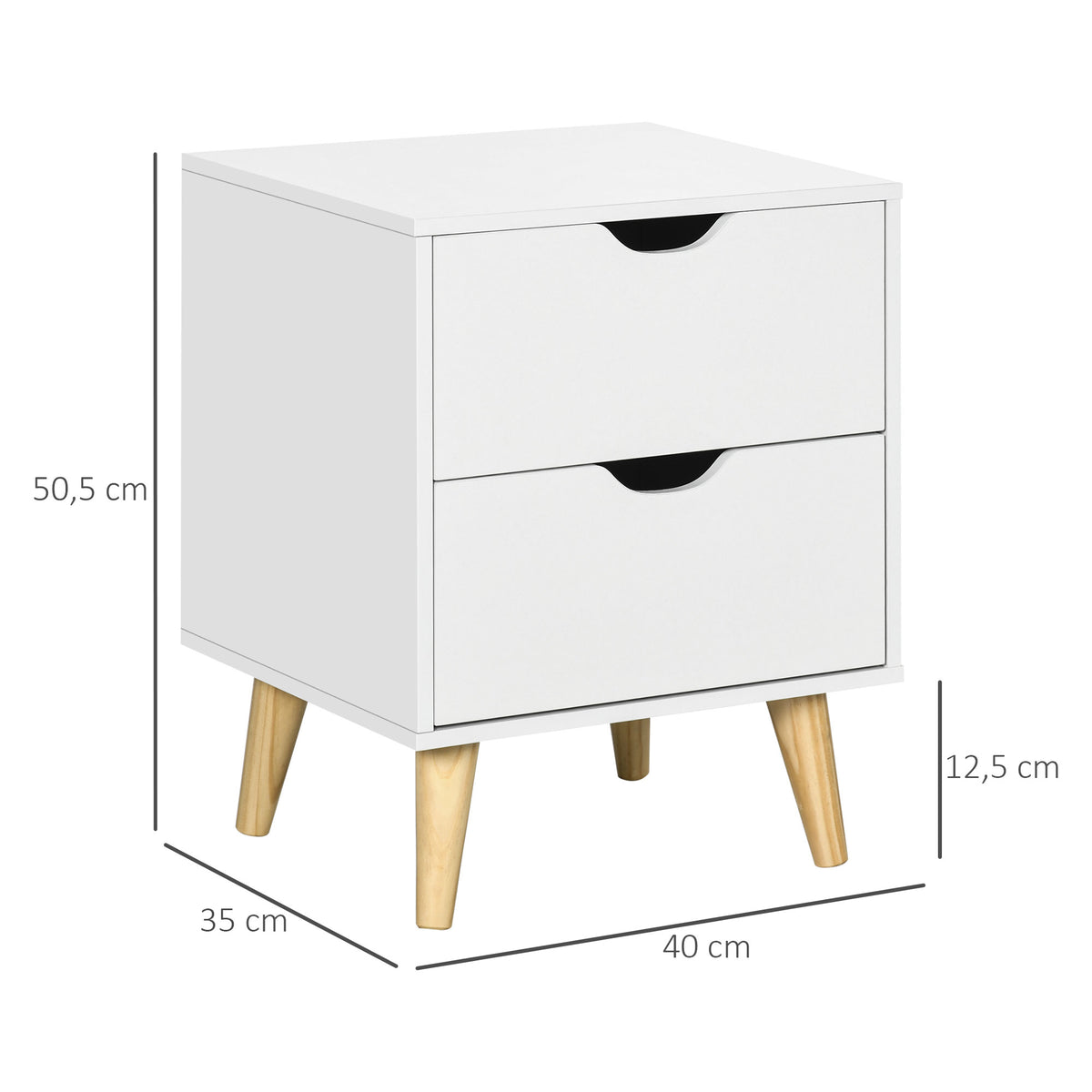 Table de chevet table de nuit avec 2 tiroirs, style scandinave pour chambre à coucher, salon, 40 x 35 x 50,5 cm, blanc-2