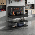 Établi d'Atelier, Charge Max. 272 kg, 122x61x156 cm, Panneau Perforé, 2 Tiroirs et 2 Étagères Réglables, Noir-1
