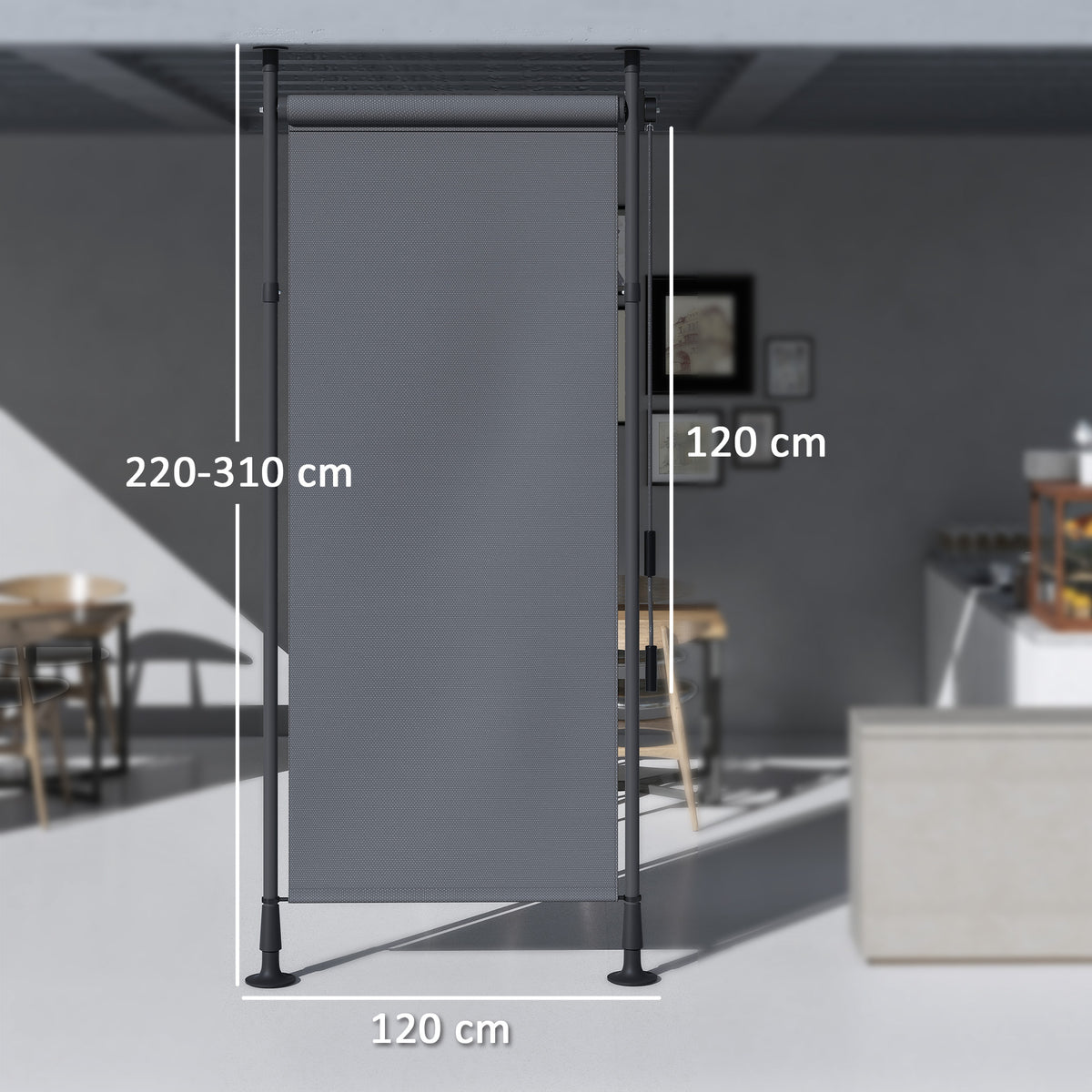 Store manuel rétractable sur pied longueur réglable manivelle installation sans perçage métal alu. polyester gris foncé-2