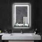 Miroir lumineux LED mural de salle de bain avec étagère intégrée 3 couleurs luminosité réglable interrupteur tactile-1