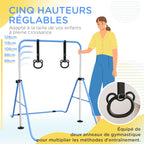 Barre de gymnastique pour enfants, barre horizontale pliable à hauteur réglable avec anneaux de gymnastique, bleu-3