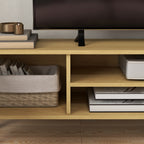 Meuble TV pour télévision jusqu'à 65 pouces design scandinave 2 portes 2 niches avec passe-câbles 150 x 30 x 42 cm-8
