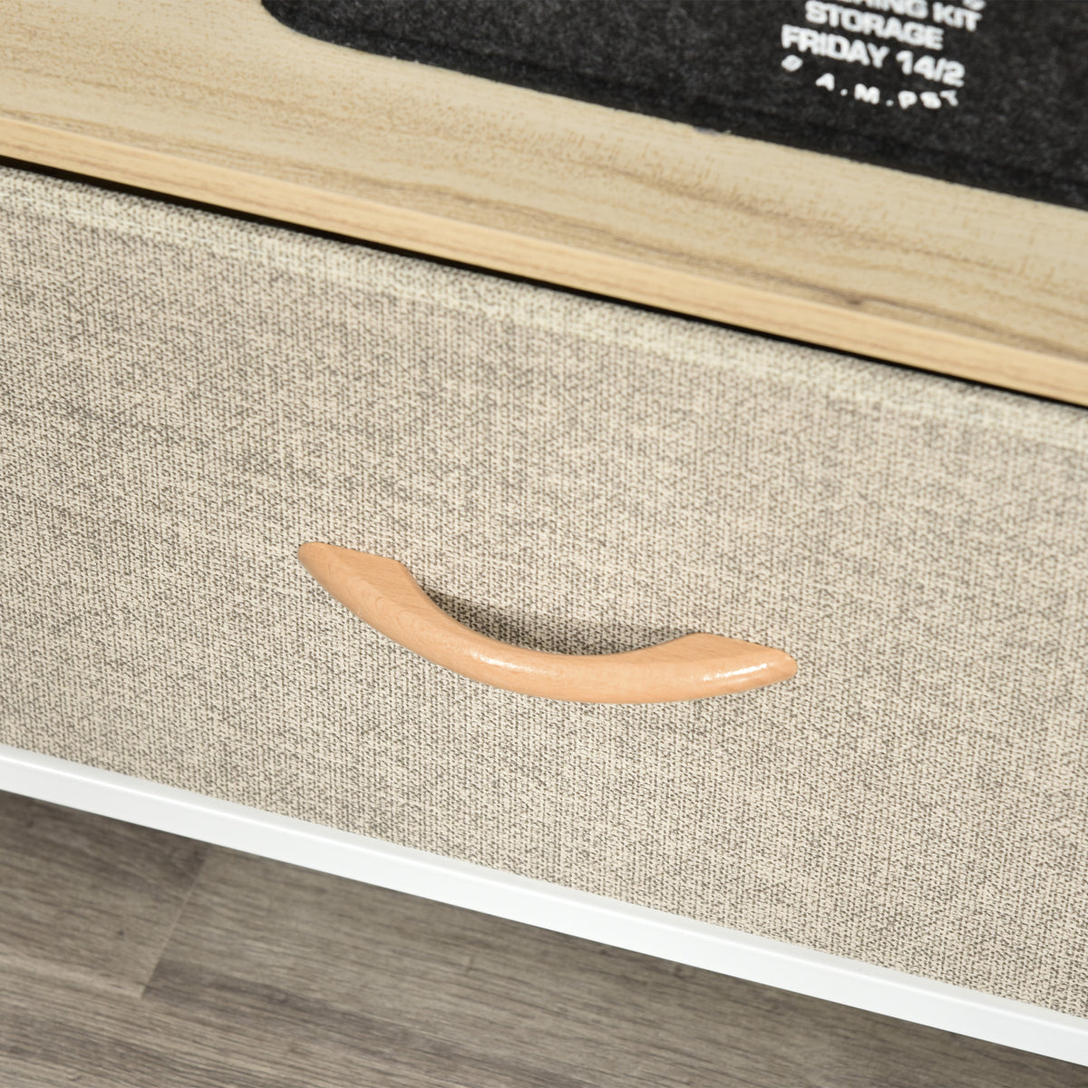 Meuble TV Bas sur Pieds Style Industriel 2 tiroirs en Tissu Gris Bois Naturel et métal Blanc-8