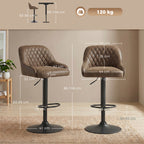 Lot de 2 Tabourets de Bar, Tabourets Hauts Cuisine avec Siège Pivotant et Hauteur Réglable, Marron Foncé-2
