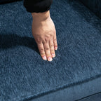 Fauteuil en tissu avec pieds en acier doré, grand confort, pochettes latérales, pour salon, bureau, chambre, bleu-8