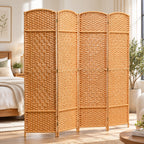 Paravent intérieur en bois 4 panneaux séparateur de pièce pliable pour salon chambre 180 x 180 cm brun clair-1