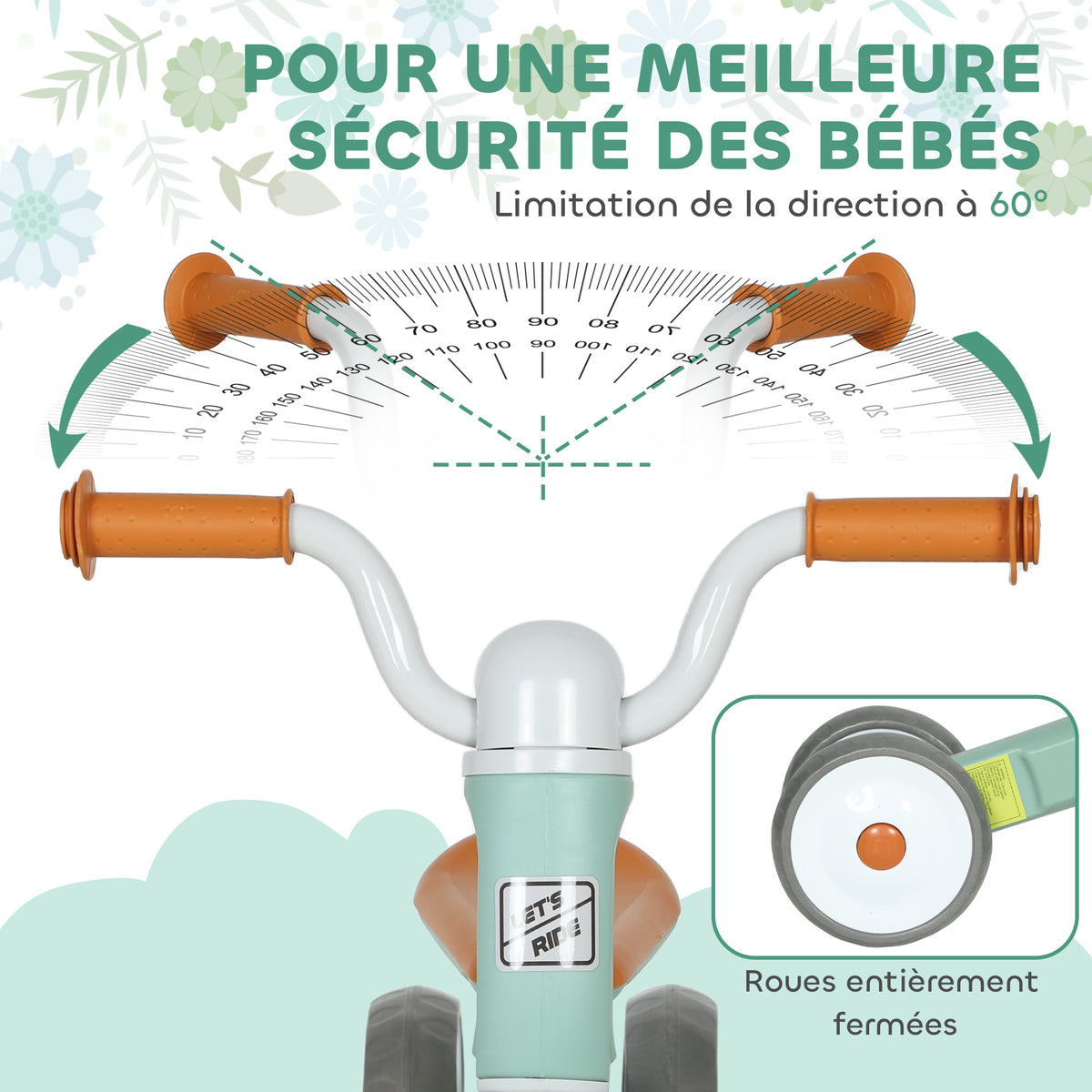 Draisienne bébé 1-3 ans jusqu'à 20 kg, vélo enfants sans pédale, 3 roues silencieuses, 69 x 40 x 49 cm, vert-4