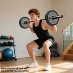 Barre Olympique de 50 mm en Acier Finition Mate avec Prise Moletée et Manchons Longs, Charge 200 kg, Ø5 x 180 cm, Noir-9