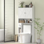 Meuble WC dessus de toilette avec placard à porte de grange, étagère réglable, compartiments et porte-papier, blanc-9