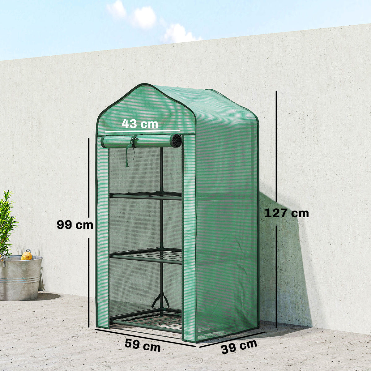 Serre de jardin avec étagères 3 niveaux, serre de balcon, bâche renforcée PE, châssis en acier, 59 x 39 x 127 cm, vert-2