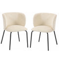 Lot de 2 Chaises Salle à Manger Rembourrées en Chenille, Dossier Incurvé, Pieds Métal, Style Moderne, 57x58x77cm, Beige-0