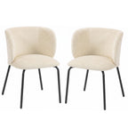 Lot de 2 Chaises Salle à Manger Rembourrées en Chenille, Dossier Incurvé, Pieds Métal, Style Moderne, 57x58x77cm, Beige-0