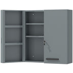 Armoire à pharmacie 6 étagères avec serrure et 2 clés de sécurité, 55x18x60 cm, gris-0