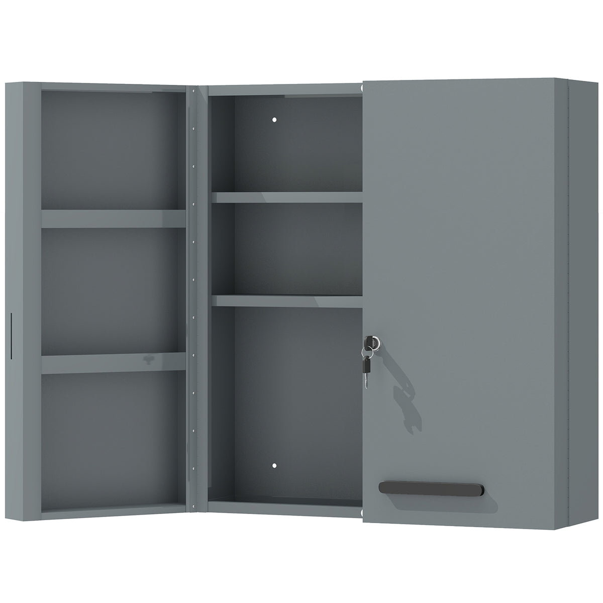 Armoire à pharmacie 6 étagères avec serrure et 2 clés de sécurité, 55x18x60 cm, gris-0