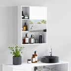 Armoire murale salle de bain avec miroir, meuble salle de bain, 5 compartiments et étagère réglable, 60x15x76cm, blanc-9