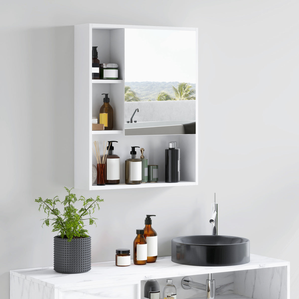 Armoire murale salle de bain avec miroir, meuble salle de bain, 5 compartiments et étagère réglable, 60x15x76cm, blanc-9