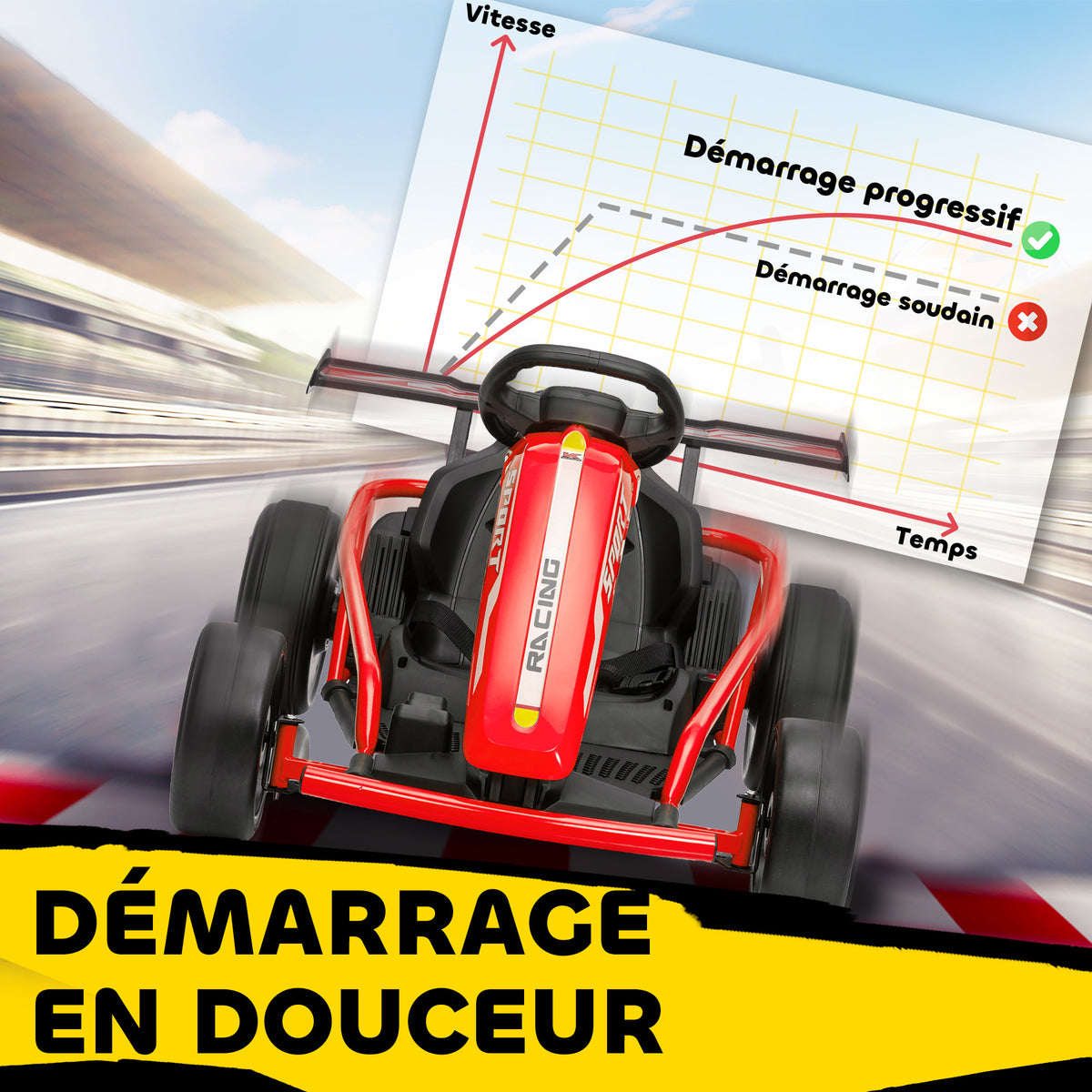 Voiture électrique GoKart kart électrique pour enfants 2 x 24 V moteurs mode dérive à 13 km/h 119 x 77 x 54 cm rouge-5