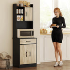 Buffet haut cuisine, armoire de cuisine, tiroir, 3 portes, étagères ouvertes, plan de travail, 60x40x180cm, bois naturel-7