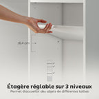 Bibliothèque meuble de rangement 6 niveaux avec 3 étagères réglables et placard, style moderne 40 x 30 x 156 cm blanc-4