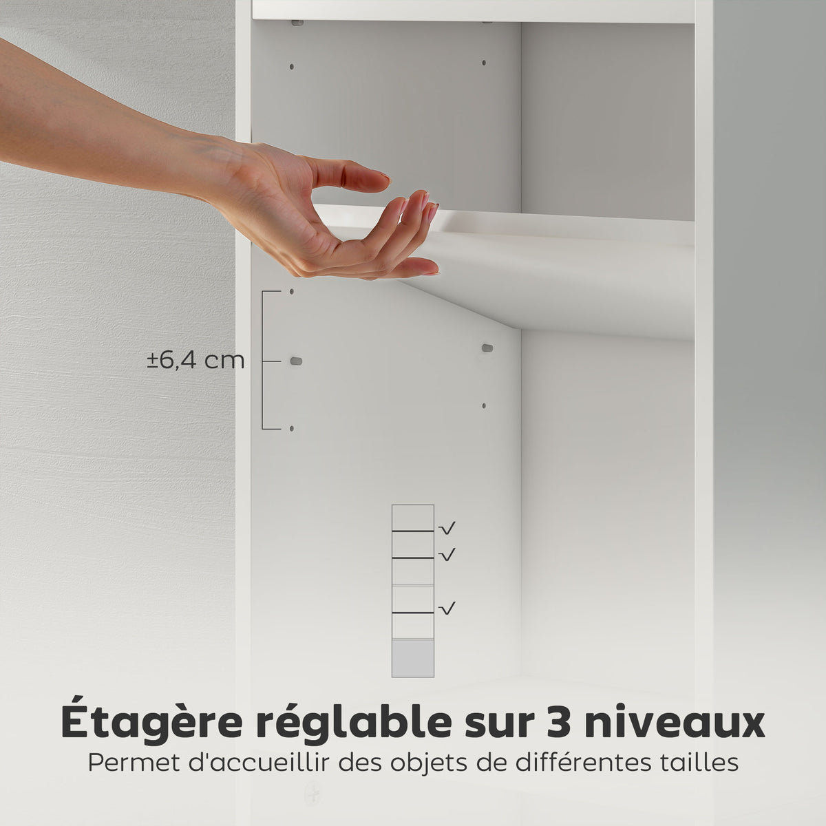 Bibliothèque meuble de rangement 6 niveaux avec 3 étagères réglables et placard, style moderne 40 x 30 x 156 cm blanc-4