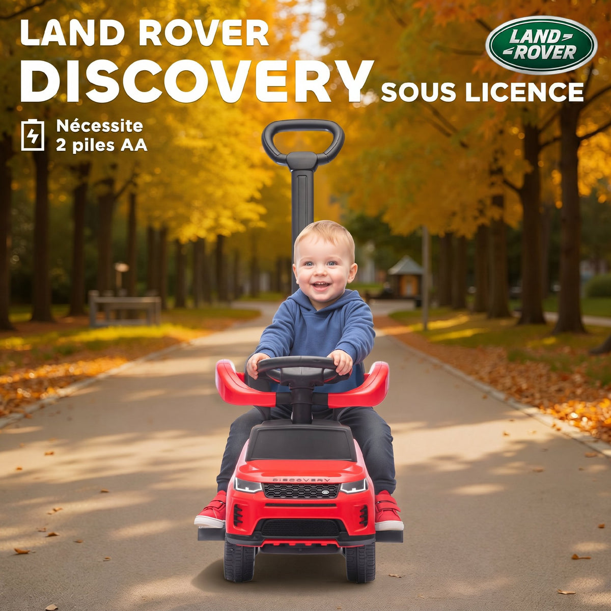 Porteur enfants Land Rover Discovery sous licence, porteur voiture à pousser avec poignée amovible, 84x40x94,5cm, rouge-4