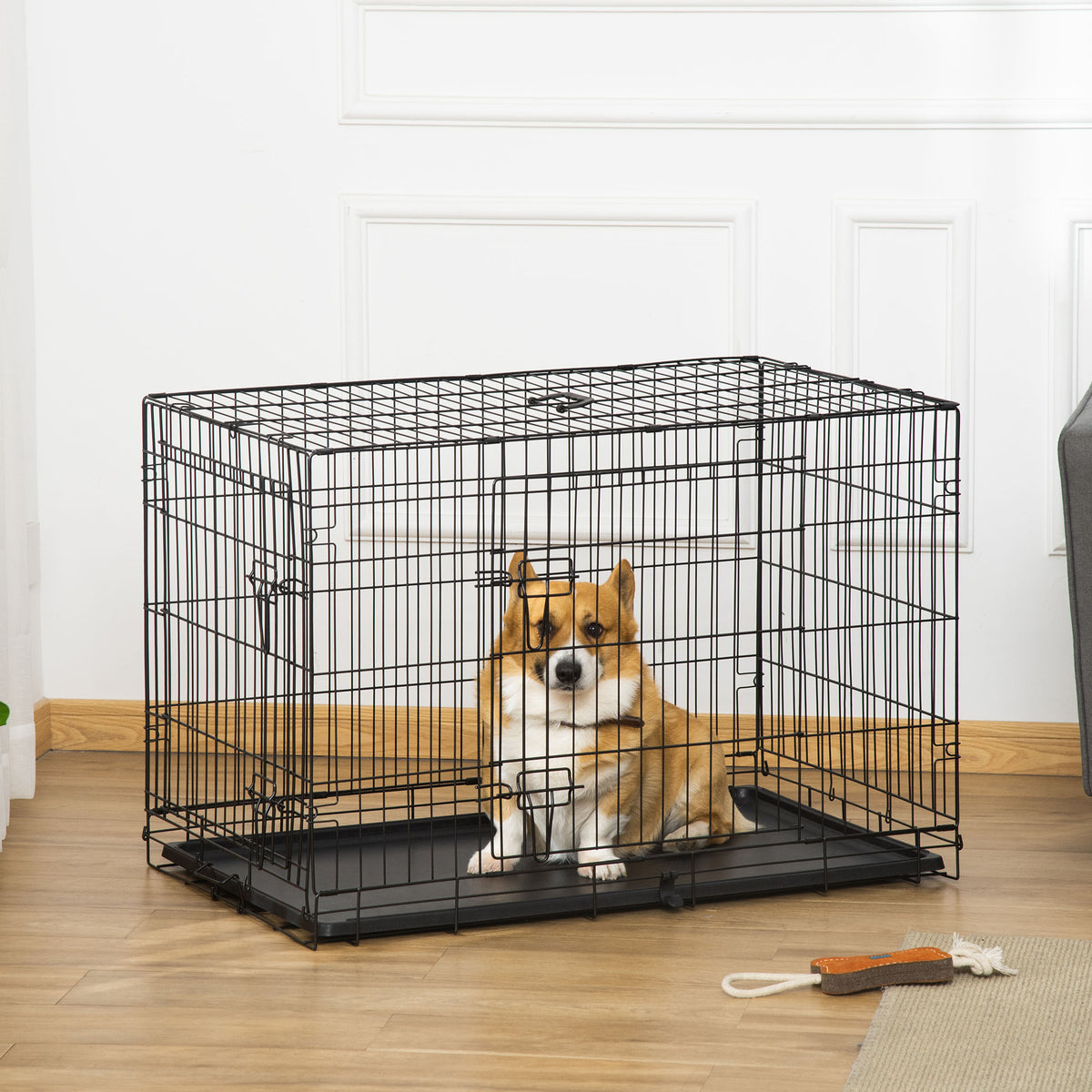 Lot de 2 cages pour chiens caisse de transport pliante pour chien en acier noir 92 x 57 x 62,5 cm-1