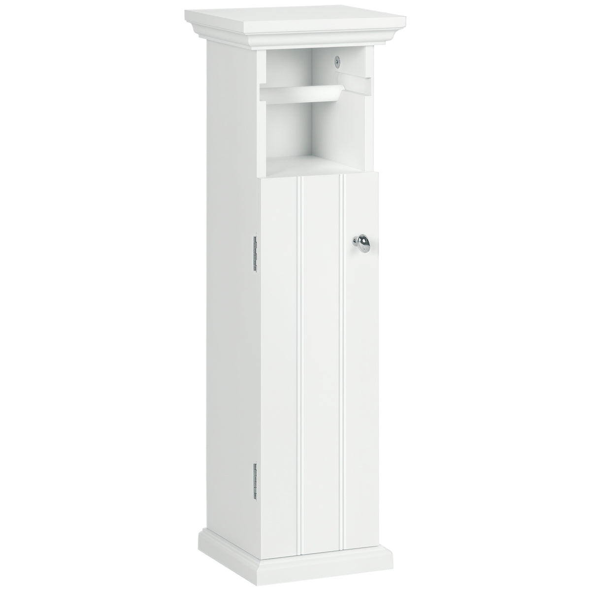 Meuble de salle de bain support papier toilette avec placard et sortie papier en bois blanc-0