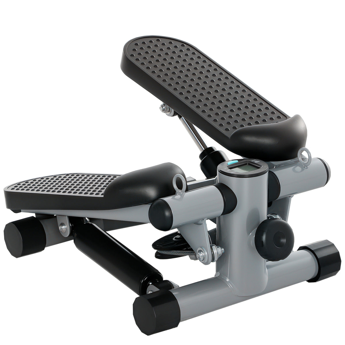 Mini stepper de fitness machine de step bandes de résistance, écran LCD et pédales antidérapantes 41x30,5x18,5cm gris-0