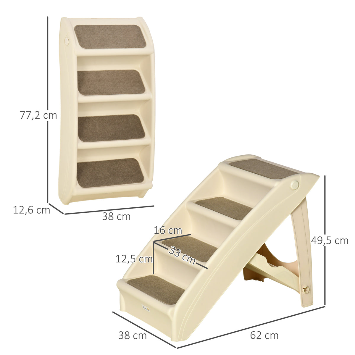 Escalier pour Chien Pliant à 4 Marches Antidérapantes, Escalier pour Animaux en Plastique, 62 x 38 x 49,5 cm, Beige-2