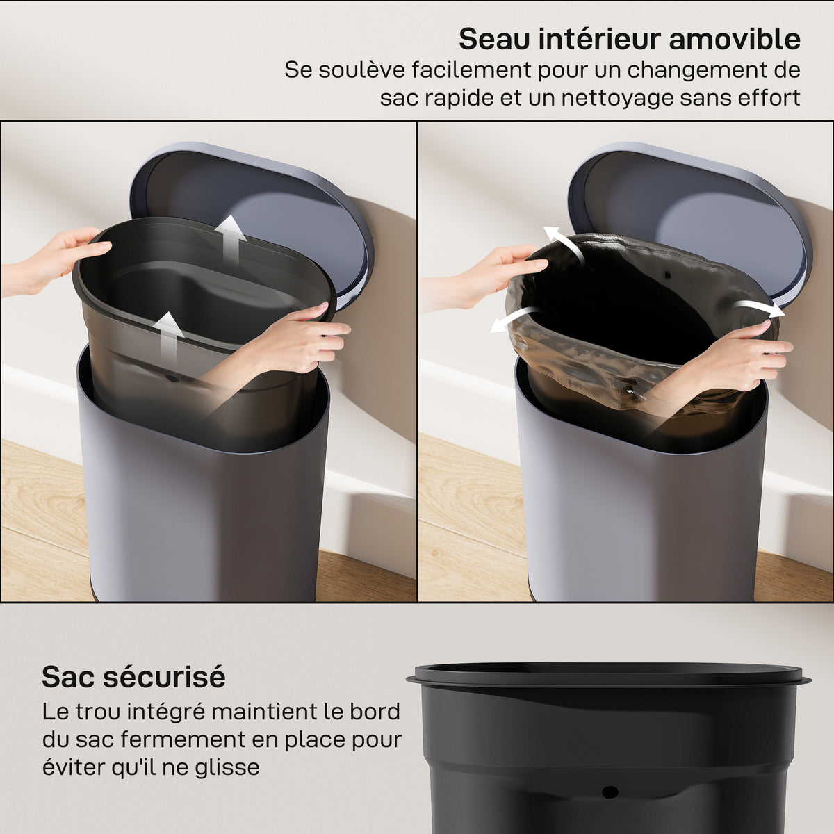 Poubelle cuisine 6L, poubelle à pédale en métal avec seau intérieur, couvercle à fermeture douce, 24,5x21,5x29,5cm, gris-4
