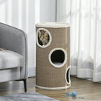 Tonneau à Gratter pour Chat, Tour à Griffer en Sisal à 3 Niveaux Recouvert de Peluche, Ø 38 x 70 cm, Marron-1