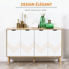 Buffet bas meuble de rangement 2 placards 4 portes motif chevrons étagères réglables 120 x 35 x 77,4 cm blanc-4