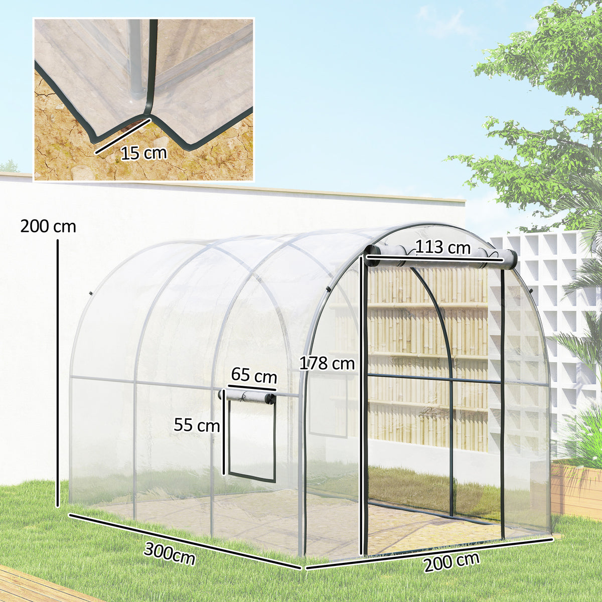 Serre de Jardin Tunnel 6 m² 3L x 2l x 2H m châssis Tubulaire renforcé Porte zippée 2 fenêtres enroulables - transparent-2