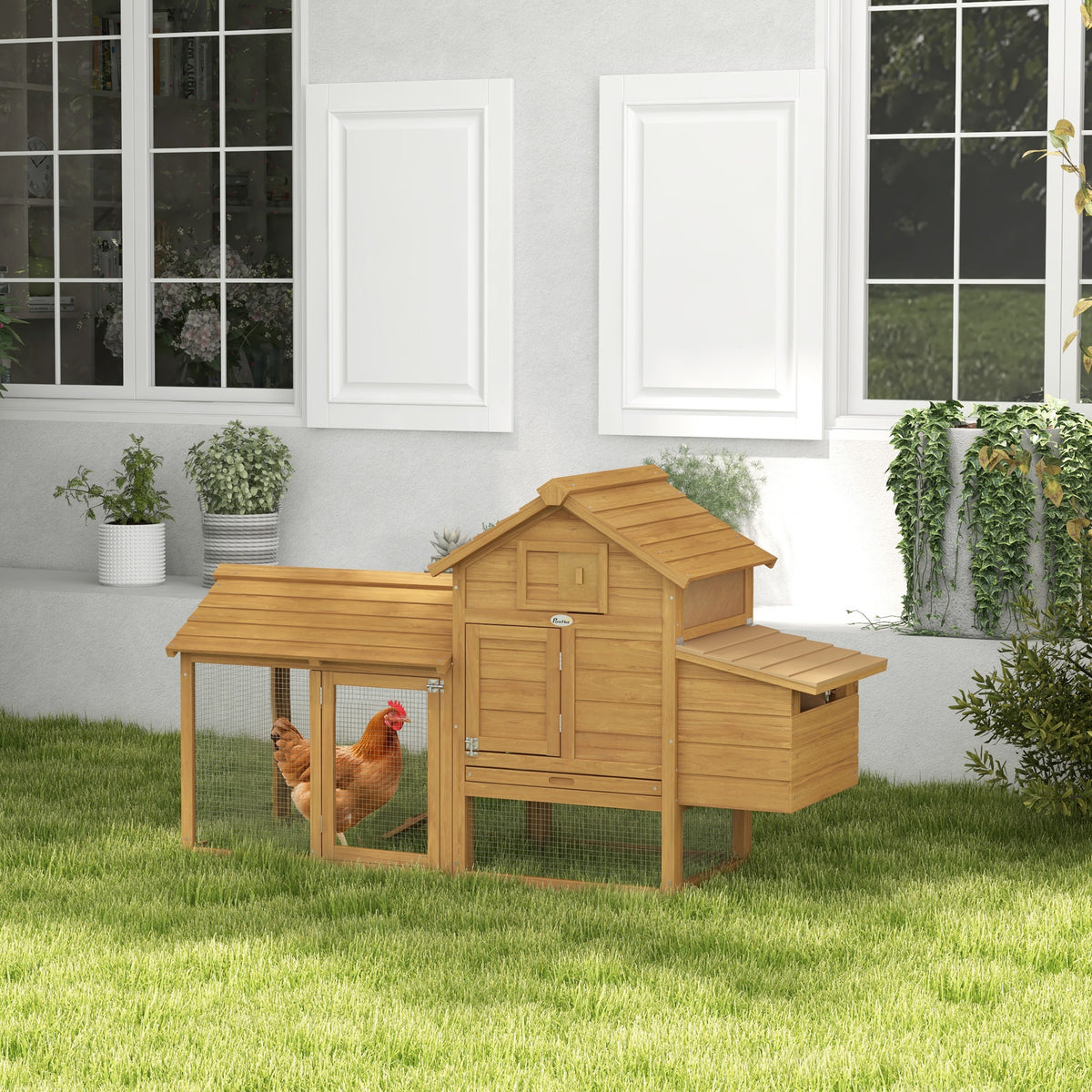 Petit poulailler cottage cage à poules sur pied dim. 151L x 54l x 87H cm multi-équipement bois massif de sapin-9