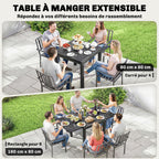 Table de jardin extensible pour 4-6 personnes avec rallonge auto-stockée aluminium avec effet bois 80-160 x 80 cm noir-3