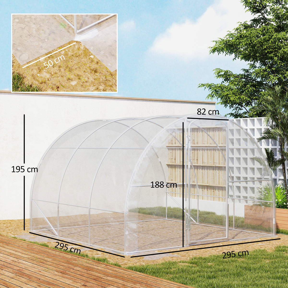 Serre de jardin tunnel 3 x 3 x 2 m 9 m² avec porte à charnières bâche en PE 150 g/m² pour Légumes Plantes Fleurs-2
