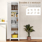 Armoire de Rangement buffet cuisine avec 2 étagères réglables- Hauteur 170 cm en Bois Blanc-3