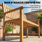 Banc de Jardin Banquette de Terrasse 2 Places Charge Max. 320kg Accoudoirs 112 x 64 x 92 cm Bois d'Acacia Naturel-3
