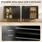Buffet cuisine meuble de rangement avec 2 portes étagère réglable pieds métalliques surélevés 80 x 40 x 80 cm noir-4