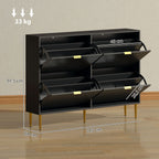 Meuble à chaussures 20 paires avec 4 tiroirs rabattables, portes cannelées et étagères réglables, 105x24x91,5cm, noir-2